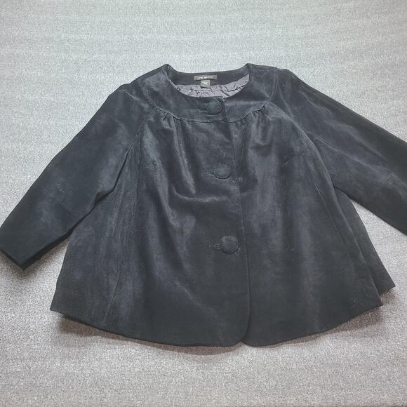 Lane Bryant Leather Jacket Womens 22/24 Plus Size Black Swing Button Front Lined - Picture 1 of 8